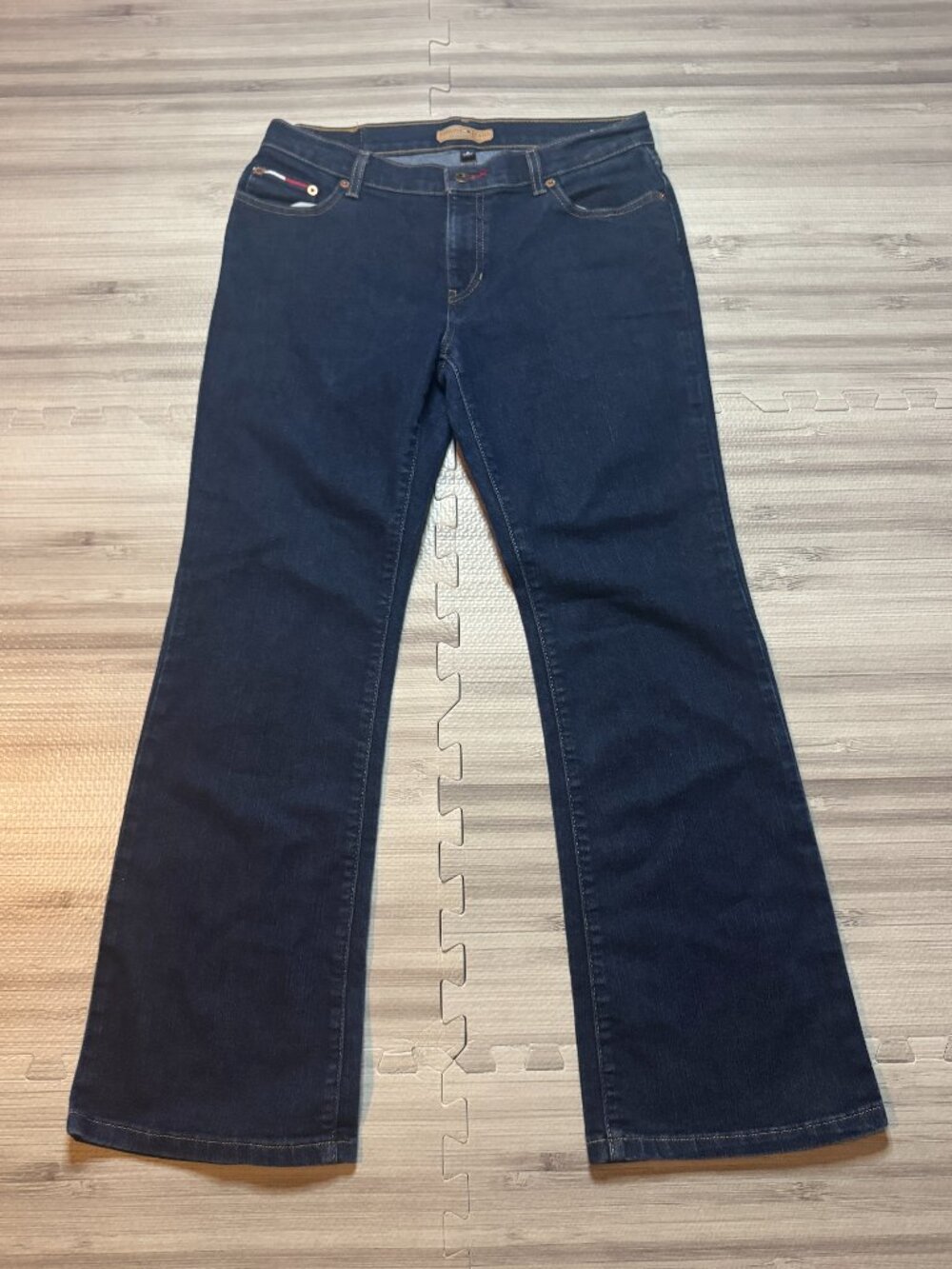 Vintage Tommy Hilfiger Women's Dark Wash Y2K Mid Rise Bootcut Jeans